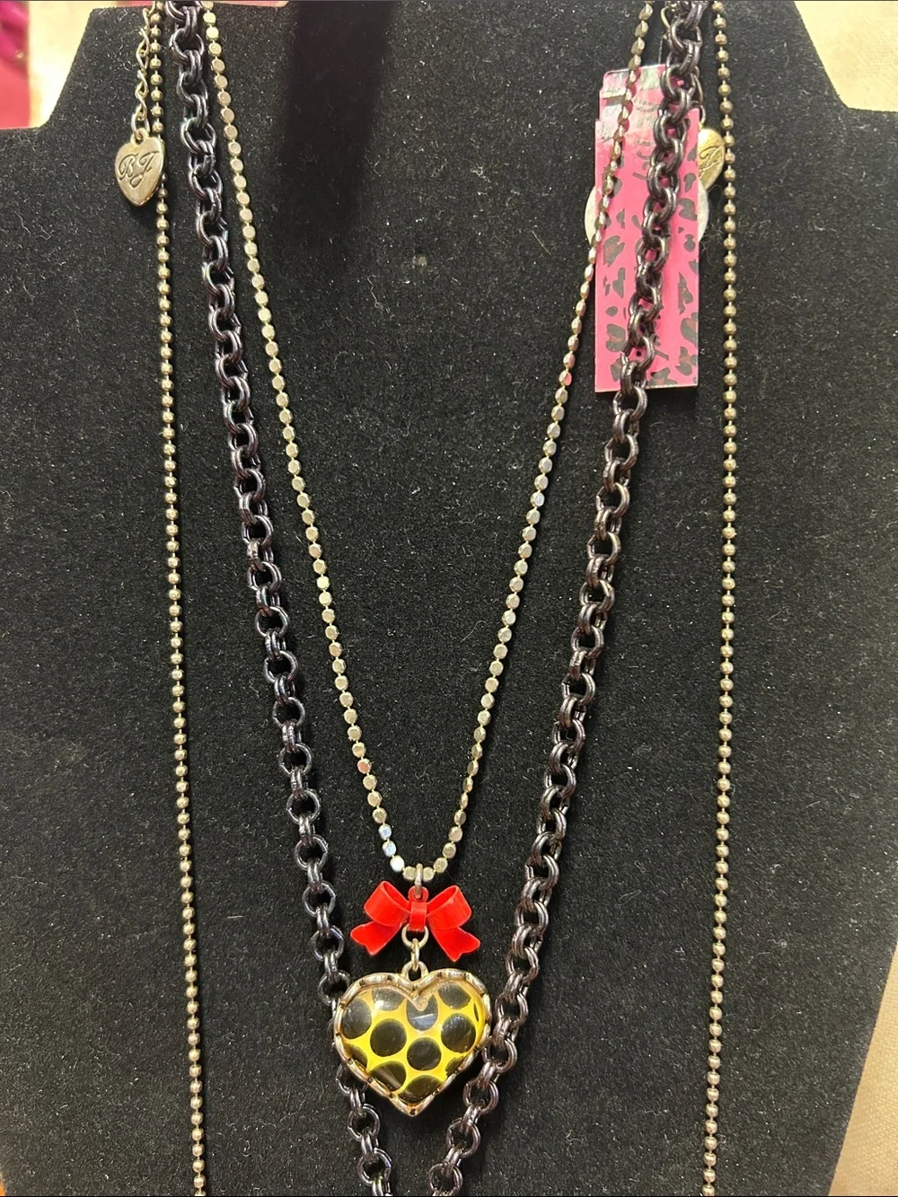 Betsey Johnson Black and Brown Layered Charm Necklace & Bracelet Set jewelry lot